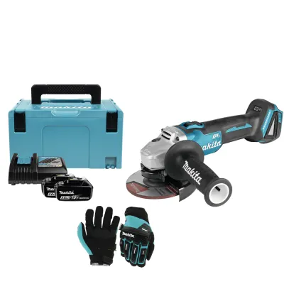 Акумуляторна кутова шліфувальна машина LXT Makita DGA504RTJ + протиударні рукавиці, L (P-84573)